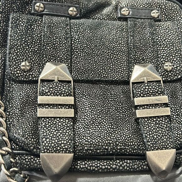 Rebecca Minkoff Black Leather Buckle Bag Crossbody Pebbled Silver - Picture 15 of 16
